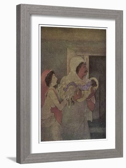 Krishna (The 8th Incarnation of Vishnu) is Born to Devaki and Vasudev-Nanda Lal Bose-Framed Art Print