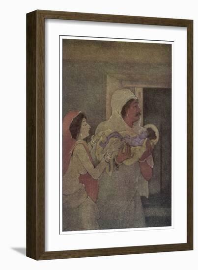 Krishna (The 8th Incarnation of Vishnu) is Born to Devaki and Vasudev-Nanda Lal Bose-Framed Art Print