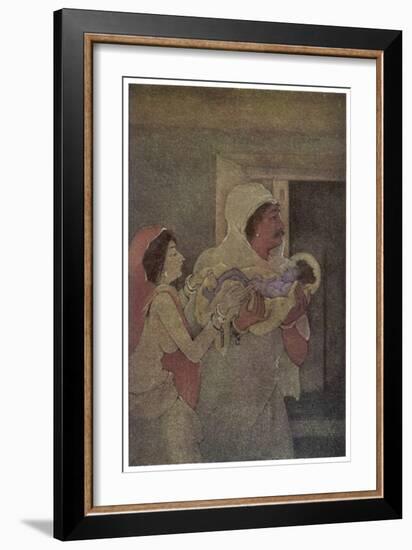 Krishna (The 8th Incarnation of Vishnu) is Born to Devaki and Vasudev-Nanda Lal Bose-Framed Art Print