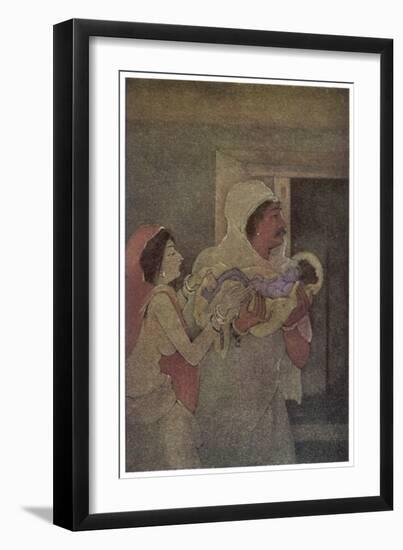 Krishna (The 8th Incarnation of Vishnu) is Born to Devaki and Vasudev-Nanda Lal Bose-Framed Art Print