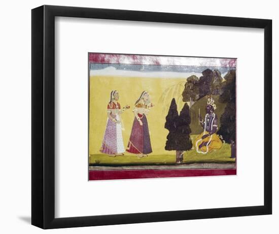 Krishna with flute, approached by two ladies-Unknown-Framed Giclee Print