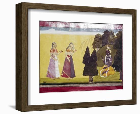 Krishna with flute, approached by two ladies-Unknown-Framed Giclee Print