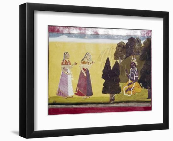 Krishna with flute, approached by two ladies-Unknown-Framed Giclee Print