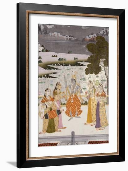 Krishna with the Gopis, Rajesthan, Possibly Bikaner, circa 1760-null-Framed Giclee Print