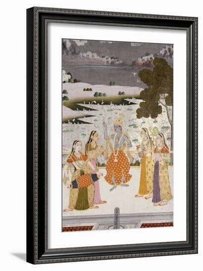 Krishna with the Gopis, Rajesthan, Possibly Bikaner, circa 1760-null-Framed Giclee Print