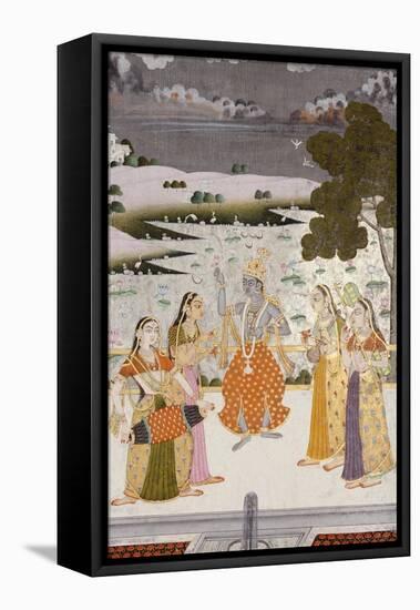 Krishna with the Gopis, Rajesthan, Possibly Bikaner, circa 1760-null-Framed Premier Image Canvas