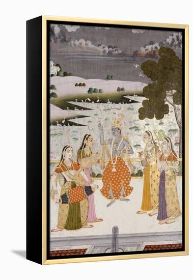 Krishna with the Gopis, Rajesthan, Possibly Bikaner, circa 1760-null-Framed Premier Image Canvas