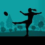 Woman Rugby Silhouette in Countryside Nature Illustration Vector-Kristaps Eberlins-Art Print
