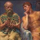 Socrates and Alcibiades, 1914, by Kristian Zahrtmann, 1843-1917, Danish painting,-Kristian Zahrtmann-Framed Art Print