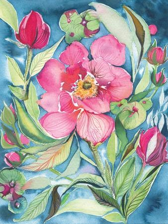 Watercolor Field of Blooms Pattern by Kristy Rice #green #pink