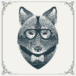 Halftone, Dotwork Hipster Wolf with Black Dots. Abstract Geometric Modern Hipster Character. Vector-Krol-Stretched Canvas