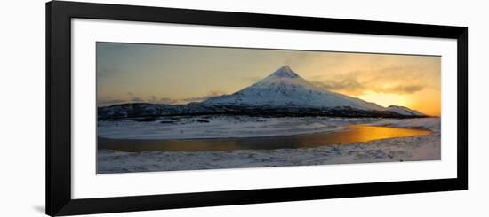 Kronotsky River and Volcano in March, Kronotsky Zapovednik, Kamchatka, Far East Russia, March-Igor Shpilenok-Framed Photographic Print