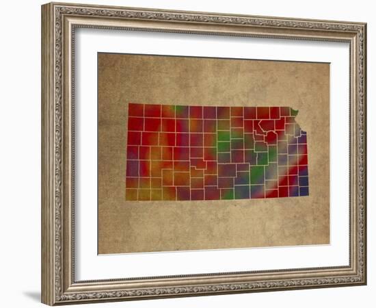 KS Colorful Counties-Red Atlas Designs-Framed Giclee Print