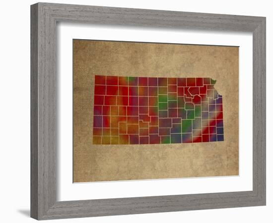 KS Colorful Counties-Red Atlas Designs-Framed Giclee Print