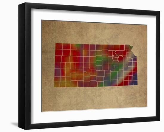 KS Colorful Counties-Red Atlas Designs-Framed Giclee Print