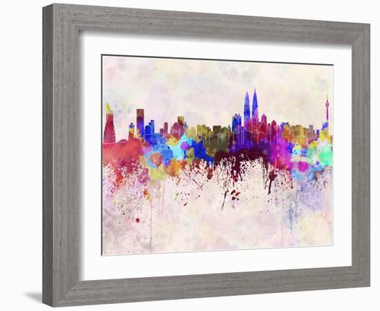 Kuala Lumpur Skyline in Watercolor Background-paulrommer-Framed Art Print