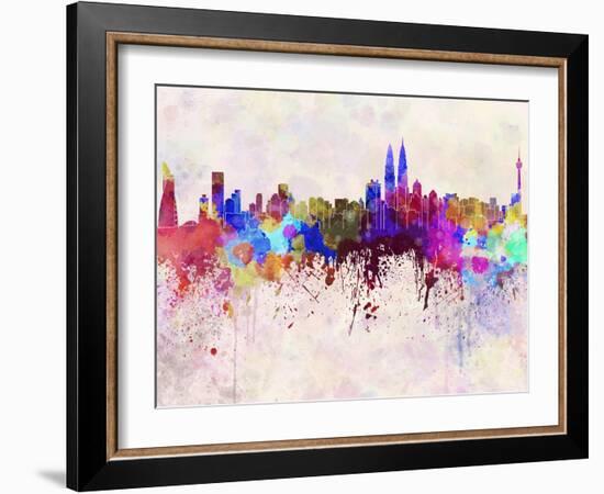 Kuala Lumpur Skyline in Watercolor Background-paulrommer-Framed Art Print