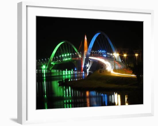 Kubitschek Bridge At Night With Colored Lighting-ccalmons-Framed Photographic Print