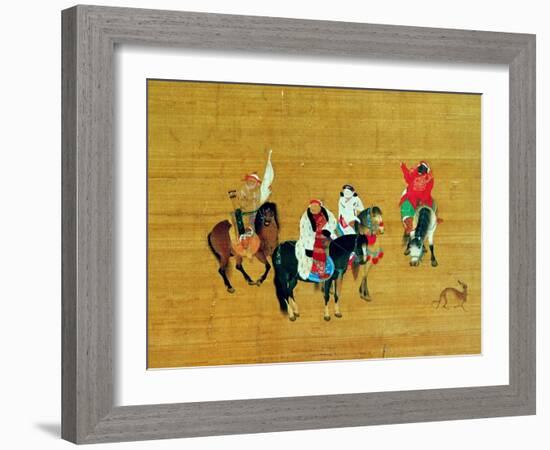 Kublai Khan (1214-94) Hunting, Yuan Dynasty-Liu Kuan-tao-Framed Giclee Print