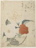 Plum Branch, a Peony Flower and a Metal Seal, 1816-Kubo Shunman-Giclee Print
