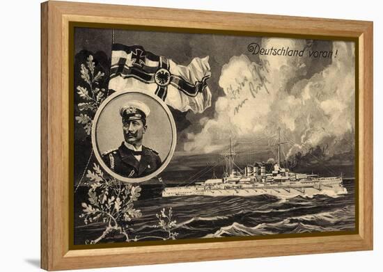 Künstler Ak Deutschland Voran, Kriegsschiff, Kaiser Wilhelm II, Patriotik-German photographer-Framed Premier Image Canvas