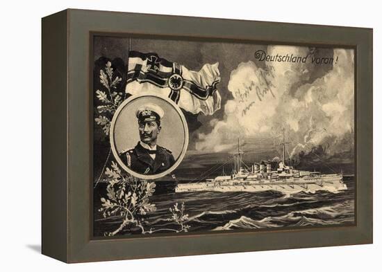 Künstler Ak Deutschland Voran, Kriegsschiff, Kaiser Wilhelm II, Patriotik-German photographer-Framed Premier Image Canvas