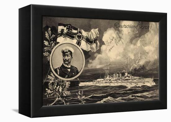 Künstler Ak Deutschland Voran, Kriegsschiff, Kaiser Wilhelm II, Patriotik-German photographer-Framed Premier Image Canvas