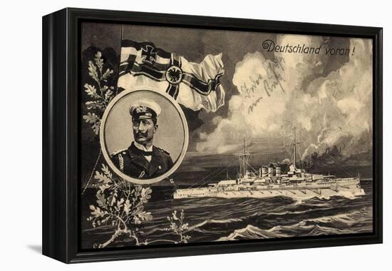 Künstler Ak Deutschland Voran, Kriegsschiff, Kaiser Wilhelm II, Patriotik-German photographer-Framed Premier Image Canvas