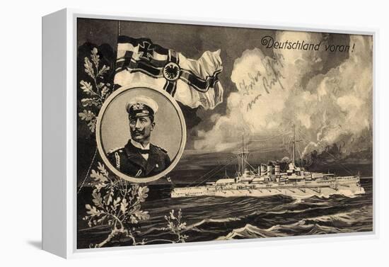 Künstler Ak Deutschland Voran, Kriegsschiff, Kaiser Wilhelm II, Patriotik-German photographer-Framed Premier Image Canvas