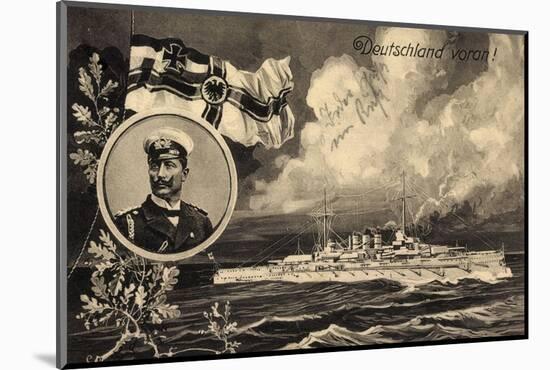 Künstler Ak Deutschland Voran, Kriegsschiff, Kaiser Wilhelm II, Patriotik-German photographer-Mounted Photographic Print