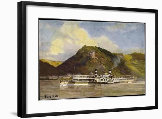 Künstler Binnenschiffe Rhein, Burg Katz,Rheindampfer-null-Framed Giclee Print