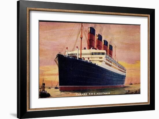 Künstler Cunard Line, R.M.S Aquitania Arriving-null-Framed Giclee Print