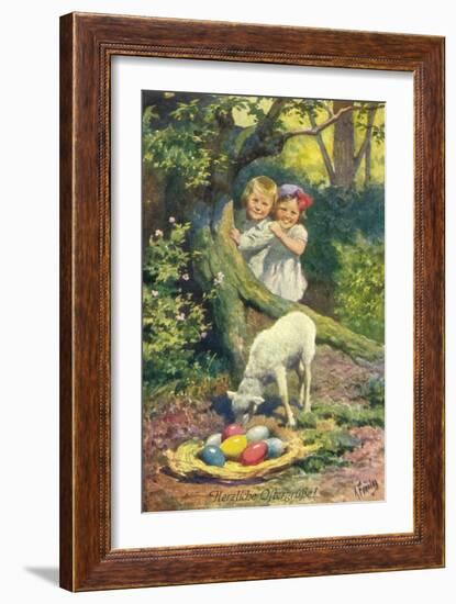 Künstler Feiertag,K., Ostergrüße, Lamm, Eier, Bkwi-null-Framed Giclee Print