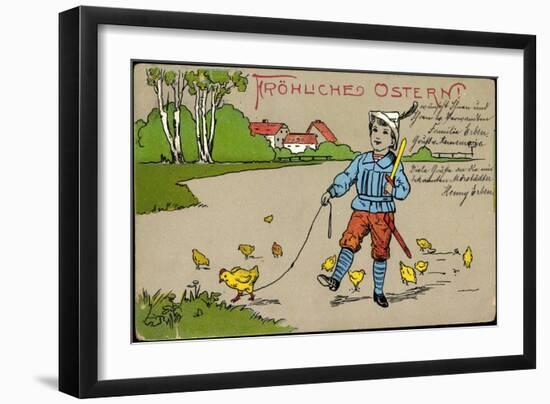 Künstler Frohe Ostern, Junge, Schwert, Papierhut, Küken-null-Framed Giclee Print