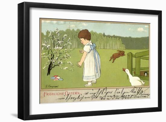 Künstler Frohe Ostern, Mädchen Findet Ostereier,Ente-null-Framed Giclee Print