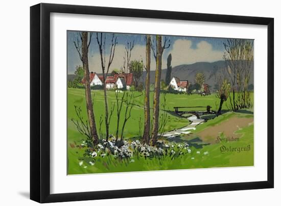 Künstler Frohe Ostern, Ort Am Fluss, Brücke, Berge-null-Framed Giclee Print