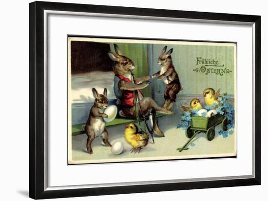 Künstler Frohe Ostern, Osterhase, Küken, Pfeife-null-Framed Giclee Print