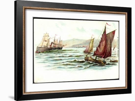 Künstler Pelletier, F., Segelboote, Dampfschiff-null-Framed Giclee Print