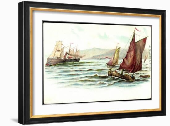 Künstler Pelletier, F., Segelboote, Dampfschiff-null-Framed Giclee Print