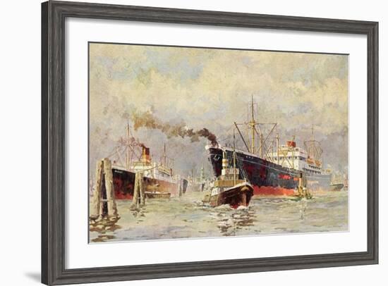 Künstler Wenskus, Claus, Hamburger Hafen, Dampfer-null-Framed Giclee Print