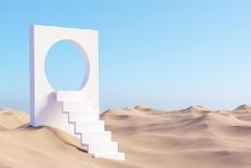 Surreal Desert Landscape with White Staircases on Sand-Kumer-Photographic Print