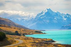 Scenic View of Mount Cook Viewpoint with the Lake Pukaki and the Road Leading to Mount Cook Village-Kuntalee Rangnoi-Mounted Photographic Print