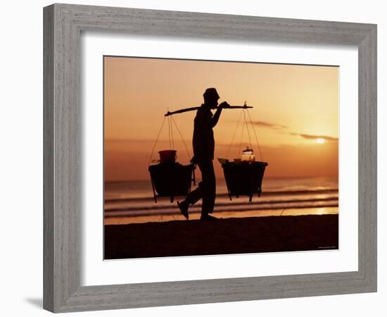 Kuta Beach, Local Vendor, Sunset, Bali, Indonesia-Steve Vidler-Framed Photographic Print