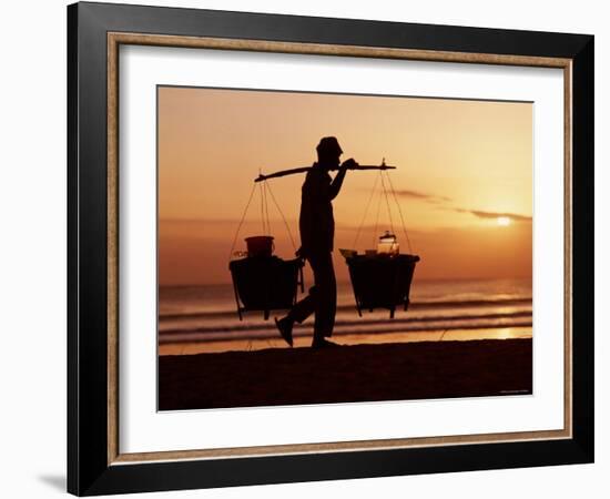 Kuta Beach, Local Vendor, Sunset, Bali, Indonesia-Steve Vidler-Framed Photographic Print