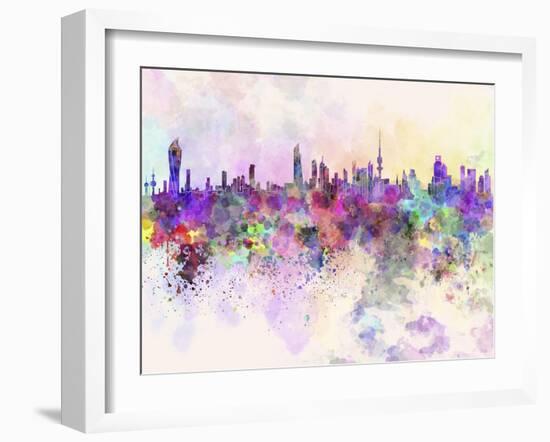 Kuwait City Skyline in Watercolor Background-paulrommer-Framed Art Print