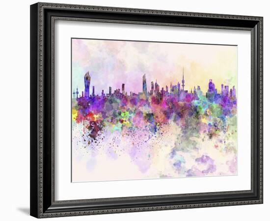 Kuwait City Skyline in Watercolor Background-paulrommer-Framed Art Print