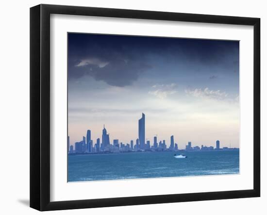 Kuwait, Kuwait City, Salmiya, Arabian Gulf and City Skyline Looking Towards Al Hamra Tower-Jane Sweeney-Framed Photographic Print