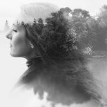 Double Exposure of Young Female and the Forest near the Lake(Tilt-Shift Lens)-Kuzma-Framed Photographic Print
