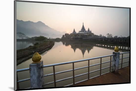 Kyauk Kalap Buddhist Temple in the Middle of a Lake at Sunrise, Hpa An, Kayin State (Karen State)-Matthew Williams-Ellis-Mounted Photographic Print