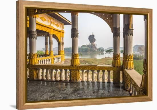 Kyauk Kalap Buddhist Temple in the Middle of a Lake at Sunrise, Hpa An, Kayin State (Karen State)-Matthew Williams-Ellis-Framed Premier Image Canvas